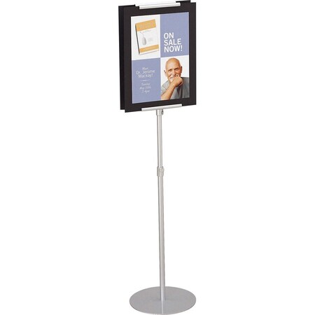 Quartet Sign Stand, Adjustable, Holds 2 Signs, 15"x15"x44-73", Silver QRT7923